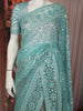 Aqua Blue Heavy Sequins and Thread Embroidered Design Organza Party Wear Saree with Designer Border