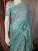 Aqua Blue Heavy Sequins and Thread Embroidered Design Organza Party Wear Saree with Designer Border
