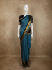 Aqua Blue Mini Checked and Butta Zari Woven Design Pure Kanchipuram Silk Saree with Contrast  Double Zari Border