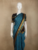 Aqua Blue Mini Checked and Butta Zari Woven Design Pure Kanchipuram Silk Saree with Contrast  Double Zari Border