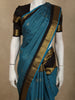Aqua Blue Mini Checked and Butta Zari Woven Design Pure Kanchipuram Silk Saree with Contrast  Double Zari Border