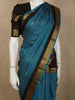 Aqua Blue Mini Checked and Butta Zari Woven Design Pure Kanchipuram Silk Saree with Contrast  Double Zari Border