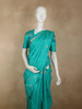 Aqua Blue Paisley Butta Zari Woven Design Pure Kanchipuram Silk Saree with Checks Zari Border