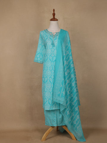 Aqua Blue Paisley Designed Cotton Salwar Suit - Diadem