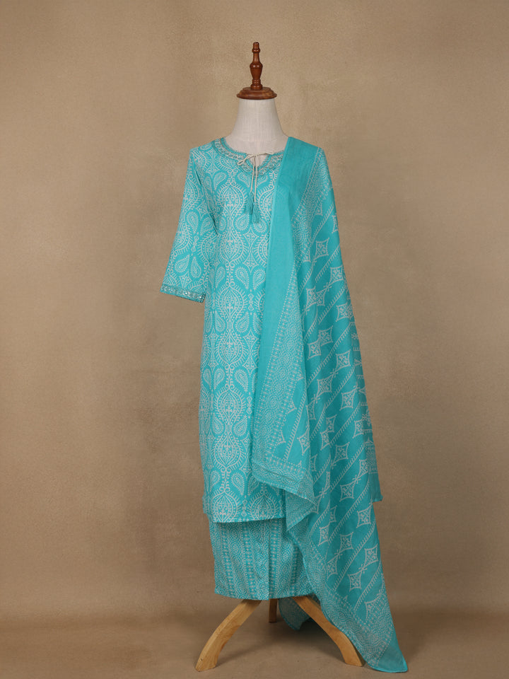 Aqua Blue Paisley Designed Cotton Salwar Suit - Diadem
