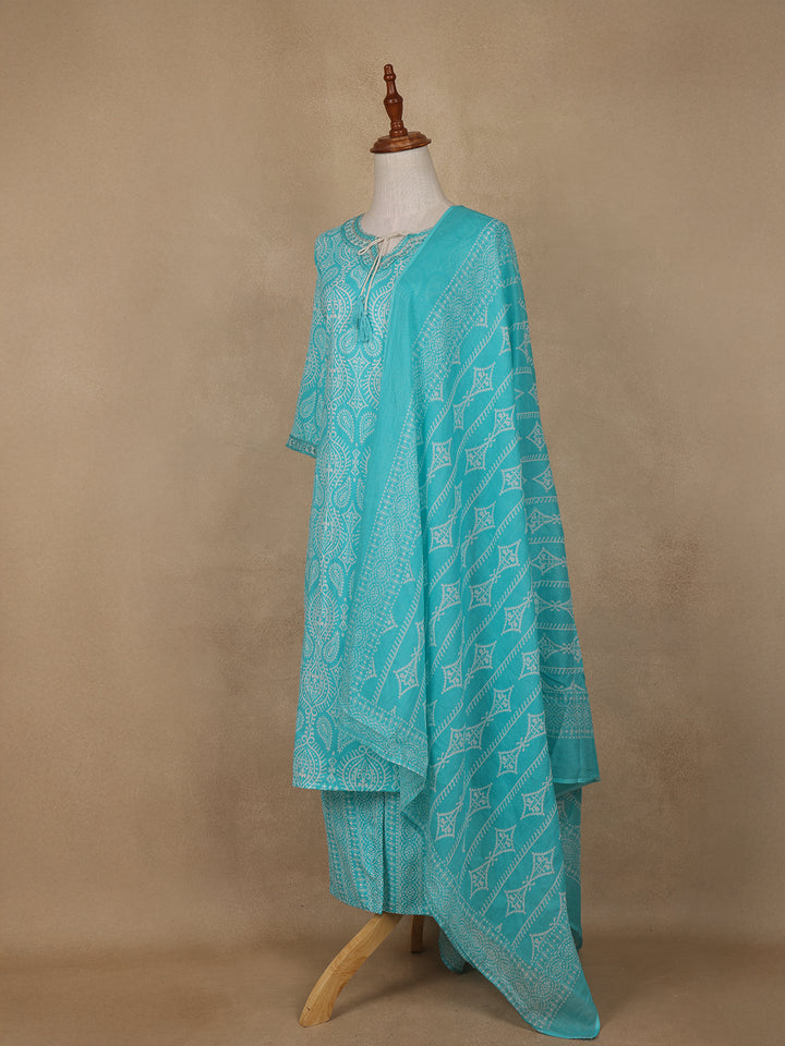 Aqua Blue Paisley Designed Cotton Salwar Suit - Diadem