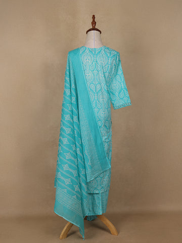 Aqua Blue Paisley Designed Cotton Salwar Suit - Diadem