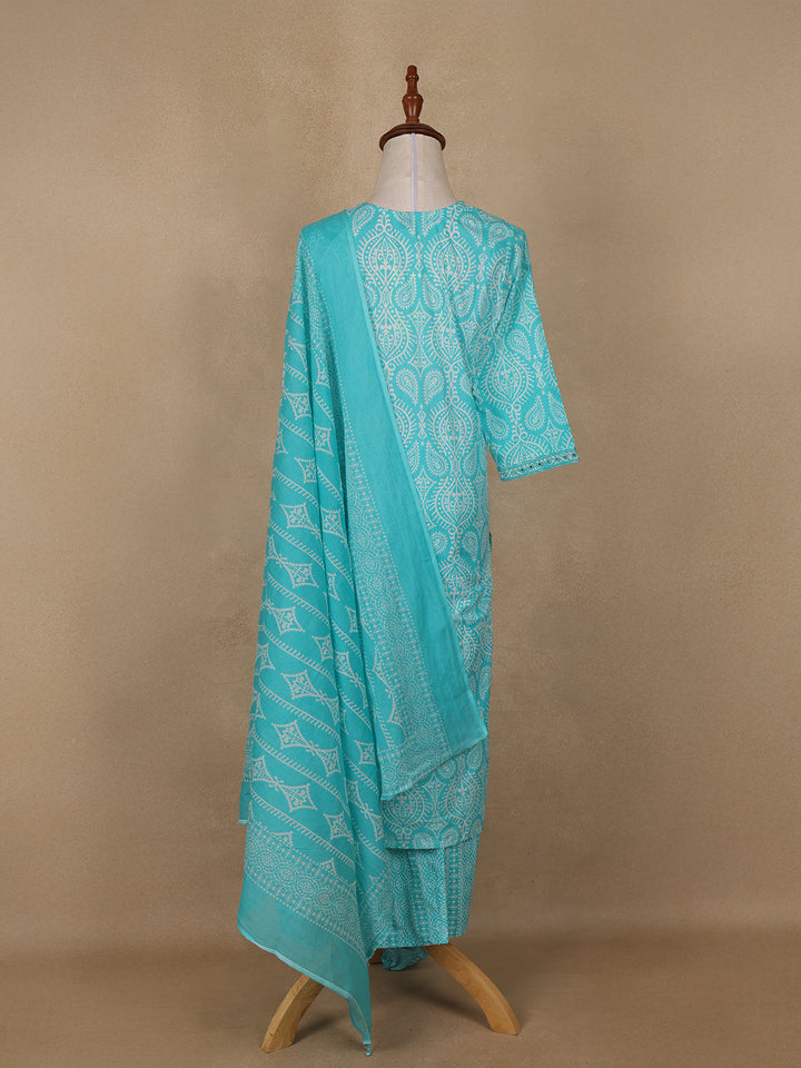 Aqua Blue Paisley Designed Cotton Salwar Suit - Diadem