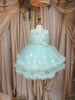 Aqua Blue Sequins Embellished Design Net Frock with Oversized Bow