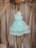 Aqua Blue Sequins Embellished Design Net Frock with Oversized Bow