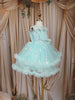 Aqua Blue Sequins Embellished Design Net Frock with Oversized Bow