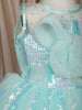 Aqua Blue Sequins Embellished Design Net Frock with Oversized Bow