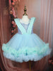 Aqua Blue Sequins Embellished Design Net Party Wear Kids Frock