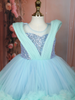 Aqua Blue Sequins Embellished Design Net Party Wear Kids Frock