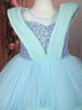 Aqua Blue Sequins Embellished Design Net Party Wear Kids Frock