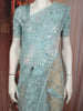 Aqua Blue Sequins and Beads Embroidered Design Pure Organza Designer Saree