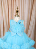 Aqua Blue Silver Sequins and Kartana Embroidered Design Layered Net Party Wear Frock