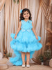 Aqua Blue Silver Sequins and Kartana Embroidered Design Layered Net Party Wear Frock