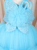 Aqua Blue Silver Sequins and Kartana Embroidered Design Layered Net Party Wear Frock