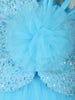 Aqua Blue Silver Sequins and Kartana Embroidered Design Layered Net Party Wear Frock