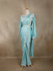 Aqua Blue Solid Design Georgette Ready To Wear Saree With Embellished Blouse and Balloon Puff Sleeves