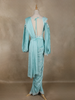 Aqua Blue Solid Design Georgette Ready To Wear Saree With Embellished Blouse and Balloon Puff Sleeves