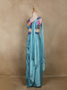Aqua Blue Solid Design Satin Ready to Wear Draped Saree