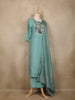 Aqua Blue Solid Designed Georgette Salwar Suit