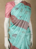 Aqua Blue Striped Zari Woven Design Pure Kanchipuram Silk Saree