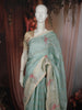 Aqua Blue Striped Zari Woven Design Pure Organza Fancy Saree with Contrast Birds Motif Border
