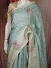 Aqua Blue Striped Zari Woven Design Pure Organza Fancy Saree with Contrast Birds Motif Border