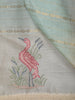 Aqua Blue Striped Zari Woven Design Pure Organza Fancy Saree with Contrast Birds Motif Border
