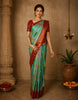 Aqua Blue and Pastel Pink Checked Woven Design Pure Kanchipuram Silk Saree with Contrast Zari Border