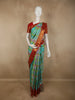 Aqua Blue and Pastel Pink Checked Woven Design Pure Kanchipuram Silk Saree with Contrast Zari Border