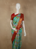 Aqua Blue and Pastel Pink Checked Woven Design Pure Kanchipuram Silk Saree with Contrast Zari Border