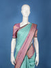 Aqua Green Checked Woven Design Pure Kanchipuram Silk Saree