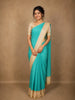 Aqua Green Checked Woven Design Pure Kanchipuram Silk Saree with Contrast Woven Border