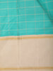 Aqua Green Checked Woven Design Pure Kanchipuram Silk Saree with Contrast Woven Border