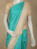 Aqua Green Checked Woven Design Pure Kanchipuram Silk Saree with Contrast Woven Border
