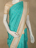 Aqua Green Checked Woven Design Pure Kanchipuram Silk Saree with Contrast Woven Border