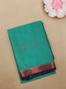 Aqua Green Checks Woven Banarasi Silk Saree With Contrast Border