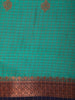 Aqua Green Checks Woven Banarasi Silk Saree With Contrast Border