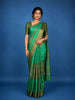 Aqua Green Floral And Striped Design Semi Tussar Saree