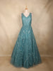 Aqua Green Floral Sequin Embroidered Net Gown with Dupatta