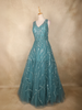 Aqua Green Floral Sequin Embroidered Net Gown with Dupatta