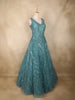 Aqua Green Floral Sequin Embroidered Net Gown with Dupatta