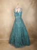 Aqua Green Floral Sequin Embroidered Net Gown with Dupatta