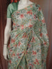 Aqua Green Floral Sequins Embroidered Design Pure Tissue Saree with Lace Border