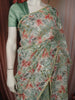 Aqua Green Floral Sequins Embroidered Design Pure Tissue Saree with Lace Border