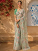 Aqua Green Floral Sequins Embroidered Design Pure Tissue Saree with Lace Border